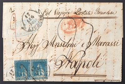 Poststück - Toskana Nr. 15 im waagr. Paar (üblicher Schnitt) auf Brief von LIVORNO nach Napoli aus 1858, - Briefmarken