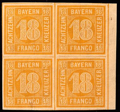 * - Bayern Nr. 7 im Viererblock vom rechten Bogenrand, - Briefmarken