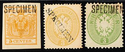 * - Kaum angebotene SPECIMEN aus britischem Museum auf 9 versch. Österr./Lombardei Neudrucken in versch. Formen, - Briefmarken