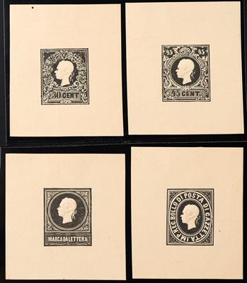 (*) - Lombardei "KROPFSCHE SCHWARZDRUCKE" der Ausg. 1858 - 5,10,15,30 u.45 Cent., - Francobolli