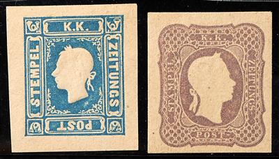 * - Österr. Fellner N D 1885 der Zeitungsm. 1858 blau und 1861, - Stamps