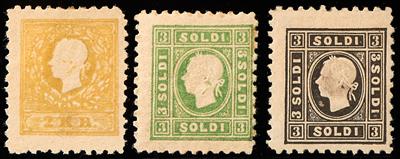 * - Österr./Lombardei Fellner ND 1885 2 Kreuzer gelb und 3 Soldi grün und schwarz 1858, - Briefmarken