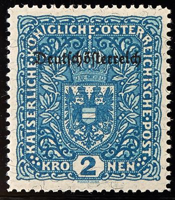 * - Österr. Nr. 243 II A (Freim. 1919 - 2 Kronen mit waagr. Probeaufdr. "Deutschösterreich), - Briefmarken