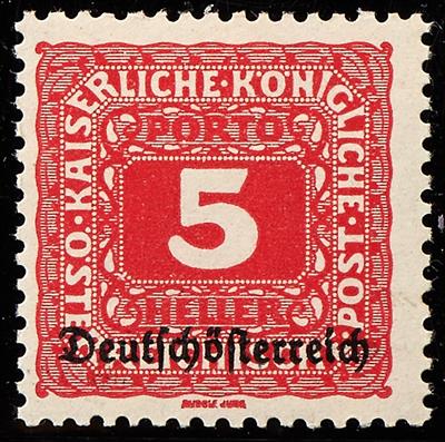 * - Österr. Porto Nr. 64 (1918 - 5 Heller) mit waagr. Probeaufdrucke "Deutschösterreich" - Briefmarken