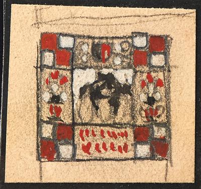 Briefstück - 5 Bunt-Erstentwürfe von DACHAUER in verschiedenen Formaten, - Briefmarken
