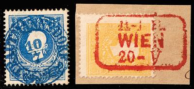 Briefstück/gestempelt - "TRAUTMANNSDORF/10.7." auf Nr.15 I und roter Kastenstempel von Wien auf Nr.10 II, - Známky