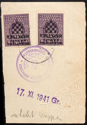 Briefstück - Kroatien Portomarke Nr. 1 mit kopfstehendem Aufdruck - Známky