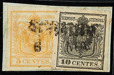 Briefstück - Lombardei Nr. 1 grünlichzitronengelb + 2 H auf Briefstück mit Stpl. SERMIDE 6. Nov., - Stamps