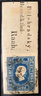 Briefstück - Österr. Nr. 16 allseits breitrandiges Prachtstück (sogen. Kußmund) auf kl. Schleifenteil von Raab, - Známky