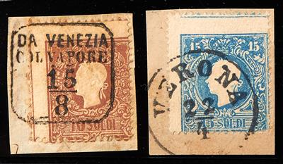 Briefstück/Poststück - Lombardei-Venetien Nr. 10 II auf Briefstück mit Stempel DA VENEZIA / COL VAPORE, - Známky