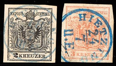 gestempelt - Blauer Einkreisstpl. von Hietzing auf Nr.2 M und Nr. 3 M, - Briefmarken