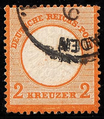 gestempelt - D.Reich Nr. 24 (2 Kreuzer orange - gr. Schild) mit Teilstempel von (FREIBURG in) BADEN, - Briefmarken