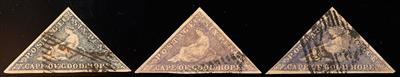 gestempelt - Kap der Guten Hoffnung (Cape of Good Hope) Nr. 3 in 3versch. Farbnuancen, - Briefmarken