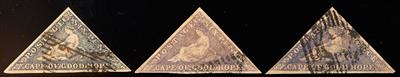 gestempelt - Kap der Guten Hoffnung (Cape of Good Hope) Nr. 3 in 3versch. Farbnuancen, - Stamps