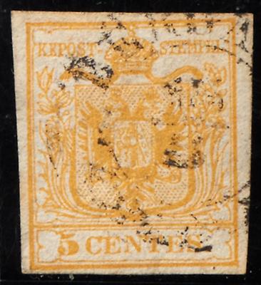 gestempelt - Lombardei Nr. 1 zitronengelb vollrandiges sehr schönes Stück, - Briefmarken