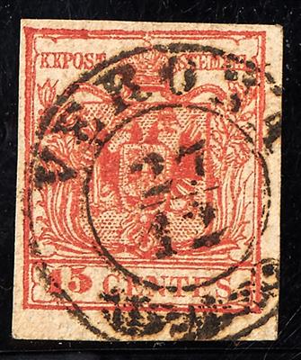 gestempelt - Lombardei Nr. 3 H Type III a Platte 4 - deutlich "gestreiftes Papier" - Stamps