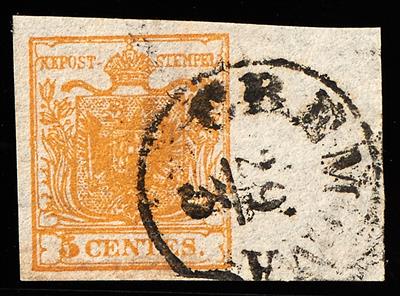 gestempelt - Lombardei-Venetien Nr. 1, rechtes Randstück (13,5 mm) - Briefmarken