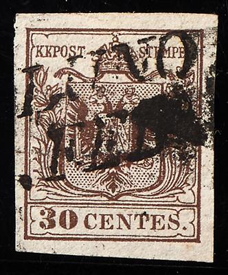 gestempelt - Lombardei-Venetien Nr. 4 H I tiefdunkelbraun, Erstdruck, mit zartem BogenAbklatsch - Stamps