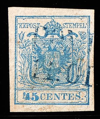 gestempelt - Lombardei-Venetien Nr. 5 H I mit zartem blauem Teilstempel ROVIGO - Briefmarken