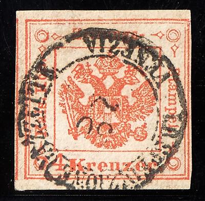 gestempelt - Lombardei Ztgsstplm. Nr. 3 (4 Kreuzer rot), - Briefmarken