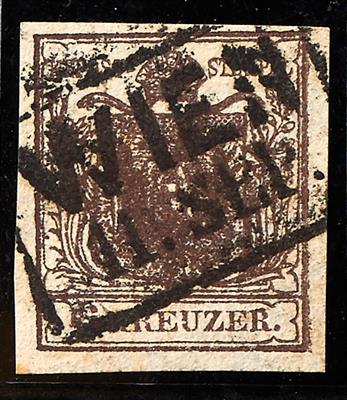 gestempelt - Österr. Nr. 4 H Ib schwarzbraun, unterlegte Mitte, große Wasserzeichenteile - Briefmarken