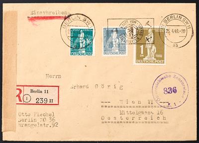 Poststück - Berlin Nr. 40+35+36 auf Rekobrief ab Berlin 11 vom 25.4. 1949 über die österr. Zensur nach Wien, - Známky