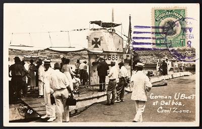 Poststück - D.Reich 1920 Fotokarte "German U Boat at Balboa Canal Zone" frankiert mit 1 Cent. Marke von Panama, - Francobolli