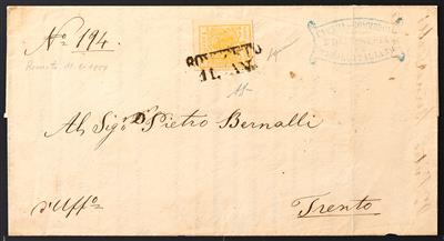 Poststück - Österr. Nr. 1 M III vollbis breitrandig auf Drucksache von ROVERETO nach Trento vom 11. JAN 1857, - Briefmarken