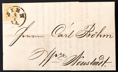 Poststück - Österr. Nr. 10 II hellorange auf Brief von WIEN nach Wiener Neustadt vom 4.1. 1861, - Známky