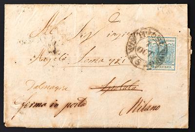 Poststück - Österr. Nr. 5 H I vollrandig auf Brief (Registerbug durch Marke) von TRIEST nach Spalato (Dalmazia), - Stamps