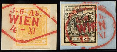 Ausgabe 1850 Briefstück/gestempelt - 1 Kreuzer bis 9 Kreuzer Freimarken rot gestempelt Serie komplett, - Stamps