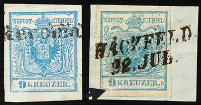 Ausgabe 1850 Briefstück/gestempelt - 9 Kreuzer blau Type I, - Briefmarken