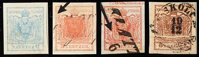 Ausgabe 1850 gestempelt - Lot von 12 Freimarken mit Papierfalten, - Stamps