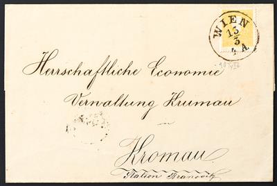 Ausgabe 1858 Poststück - 2 Kreuzer gelb und 3 Kreuzer grün in Type II, - Francobolli
