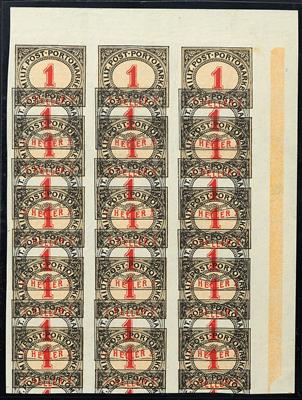 Bosnien ** - 1904 Portomarke 1 Heller mit Doppeldruck im 15erBlock von der rechten oberen Bogenecke, - Stamps