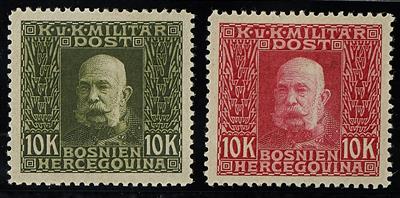 Bosnien */(*) - 1912 Freimarke 10 Kronen dunkelblau und alle 5 Farbproben komplett, - Briefmarken