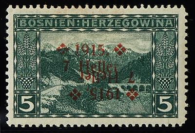 Bosnien * - 1915 KWM 7 Heller auf 5 Heller grün mit Doppeldruck wovon einer kopfstehend ist, - Briefmarken