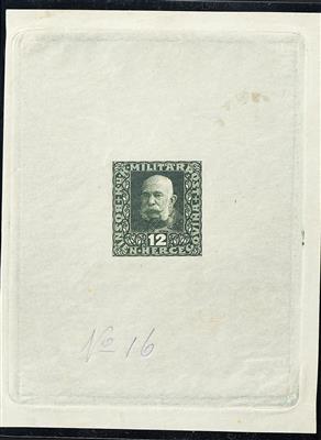 Bosnien (*) - 1916 Probe 12 Kronen dunkelgrün ungezähnt im Kleinbogen-Format, - Francobolli