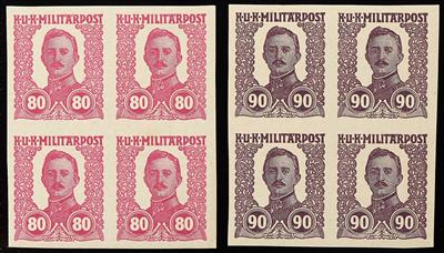 Bosnien ** - 1918 Kaiser Karl nicht verausgabte FeldpostmarkenSerie ungezähnt im Viererblock komplett, - Stamps