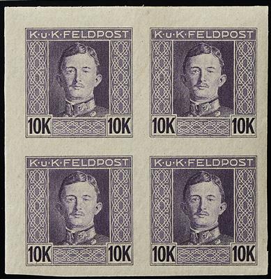 Feldpostmarken ** - 1918 Kaiser Karl Feldpost III ungezähnt im Viererblock komplett, - Briefmarken