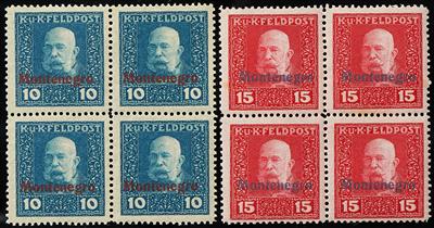 Feldpostmarken Montenegro ** - 1917 10 Heller blau mit Rot-Aufdruck und 15 Heller rot mit Blau-Aufdruck, - Stamps
