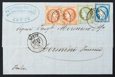 Frankreich Poststück - 1873/76 Ceres 4 Briefe je mit 3 Farben-Buntfrankaturen, - Briefmarken