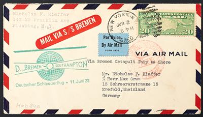 Katapult Poststück - 1932 Deutschland/USA: 4 seltene - Briefmarken