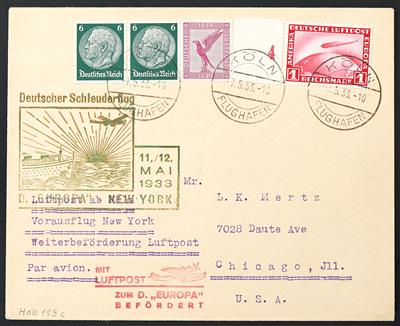 Katapult Poststück - 1933 Deutschland/USA: 4 schöne Belege, - Briefmarken