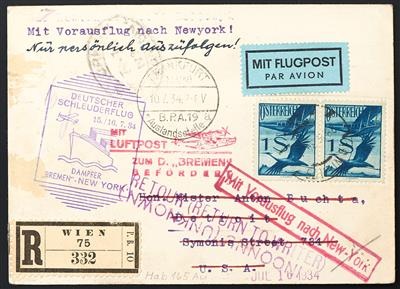 Katapult Poststück - 1934 Dampfer "Bremen" - New York, - Briefmarken
