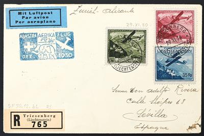 Liechtenstein Poststück - 1930/35 Afrikaflug nach Cartagena, - Francobolli