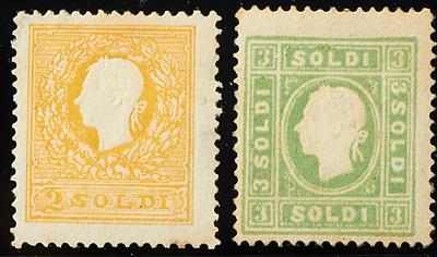 Lombardei Ausgabe 1858 **/* - 2 Soldi dunkelgelb und 3 Soldi gelbgrün beide Type II, - Známky
