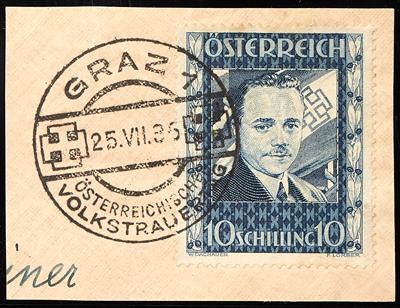 Briefstück - 1936 10 Schilling Dollfuss mit VolkstrauertagErstagstempel auf Briefstück, - Francobolli