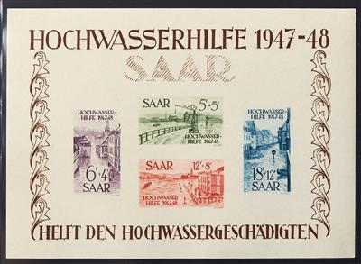 d Saarland ** - 1948 Hochwasser beide Blöcke, - Briefmarken