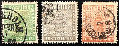 Schweden gestempelt- 1855/72 Kleine Partie von 22 Freimarken, - Briefmarken